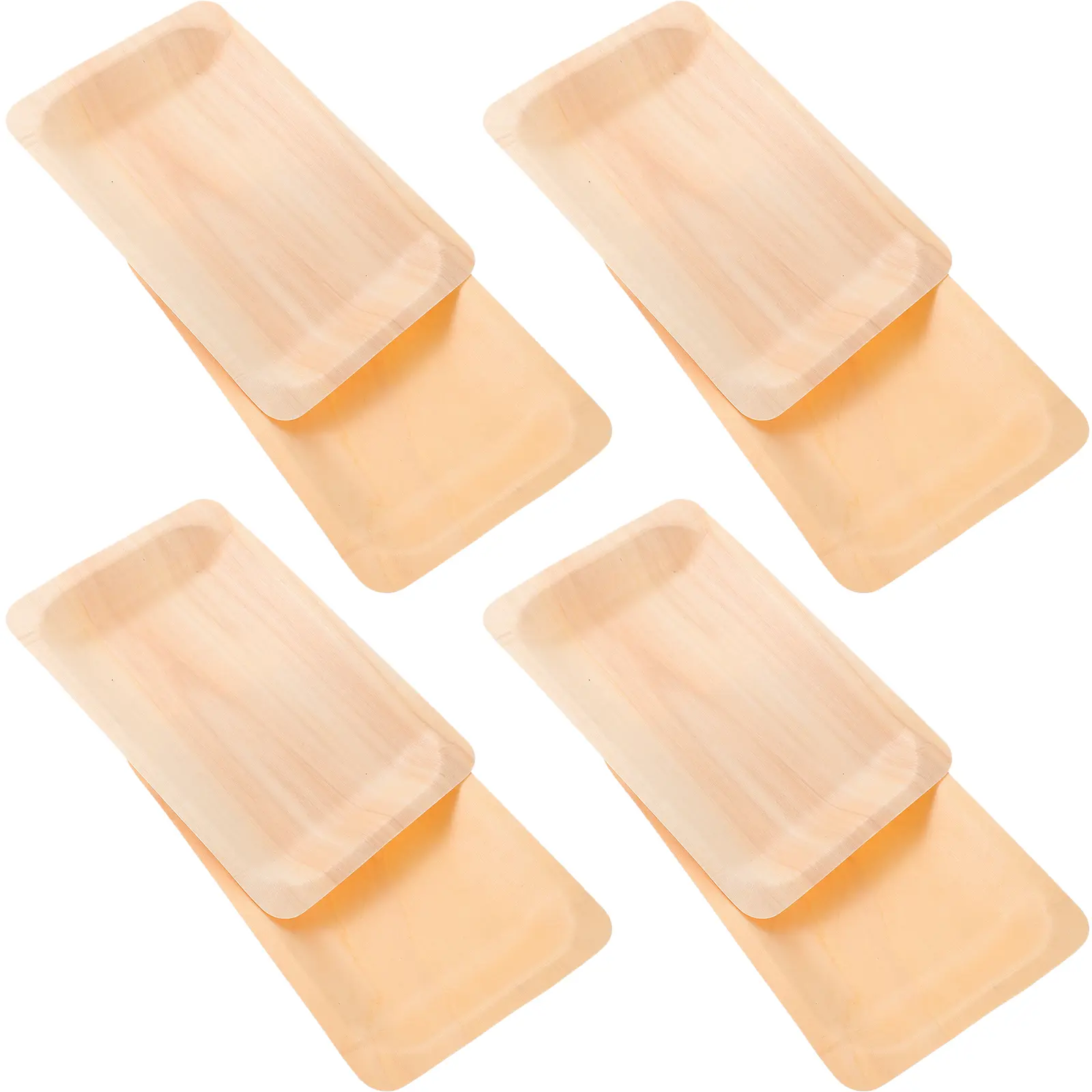 8 Pcs Wooden Rectangular Food Serving Plate Snack Tray Nuts Plates Fruit Tray Party Disposable Dinner Dessert Plates