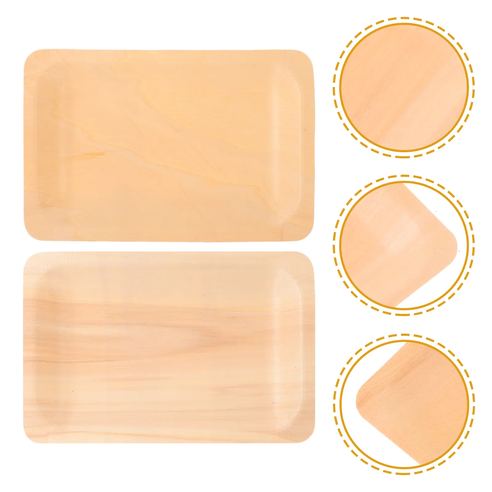8 Pcs Wooden Rectangular Food Serving Plate Snack Tray Nuts Plates Fruit Tray Party Disposable Dinner Dessert Plates