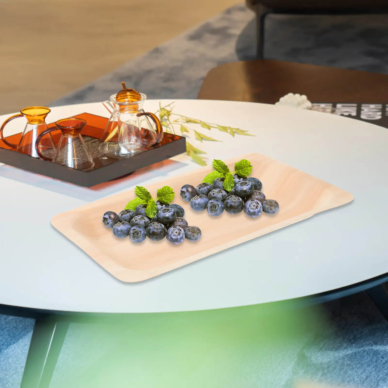 8 Pcs Wooden Rectangular Food Serving Plate Snack Tray Nuts Plates Fruit Tray Party Disposable Dinner Dessert Plates
