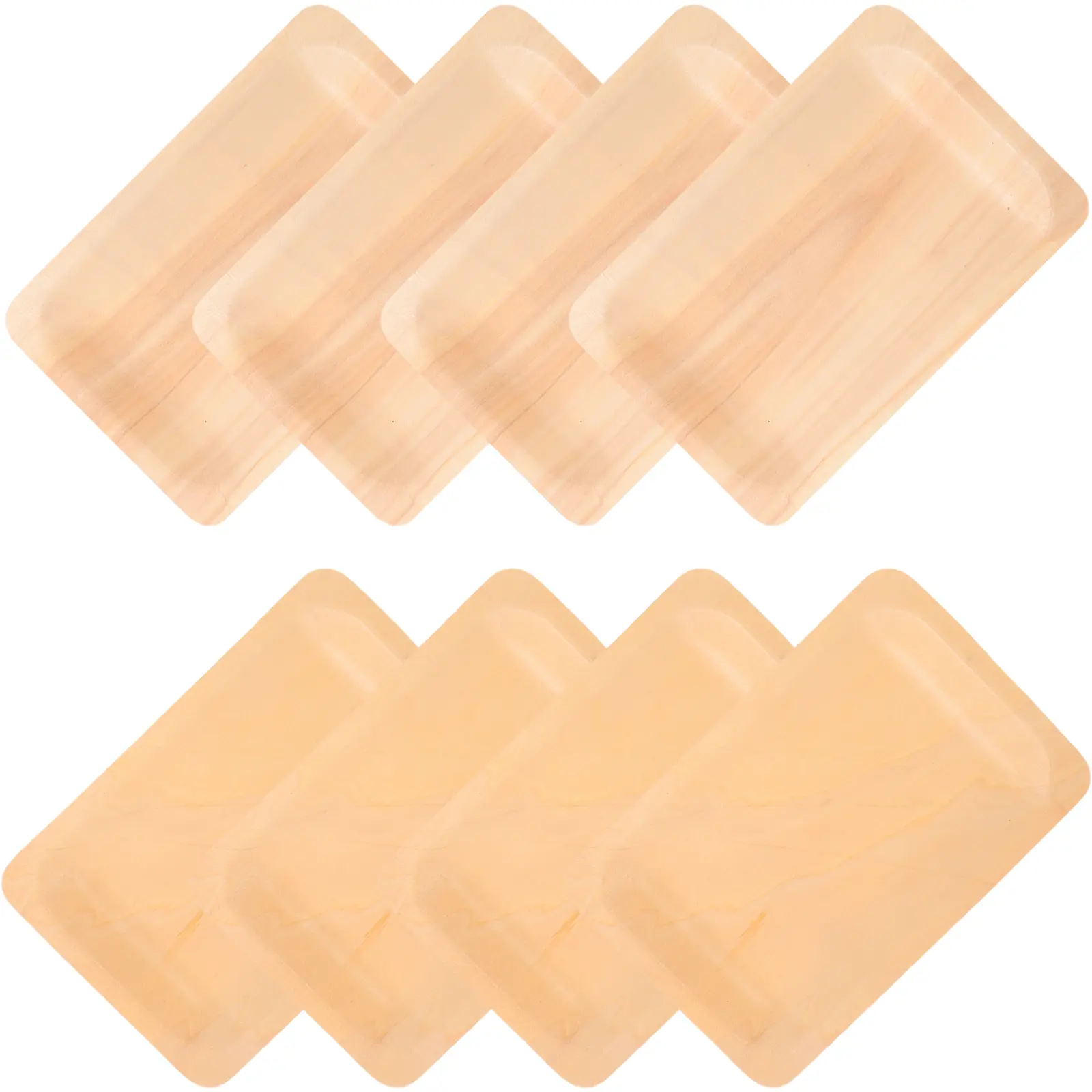 8 Pcs Wooden Rectangular Food Serving Plate Snack Tray Nuts Plates Fruit Tray Party Disposable Dinner Dessert Plates