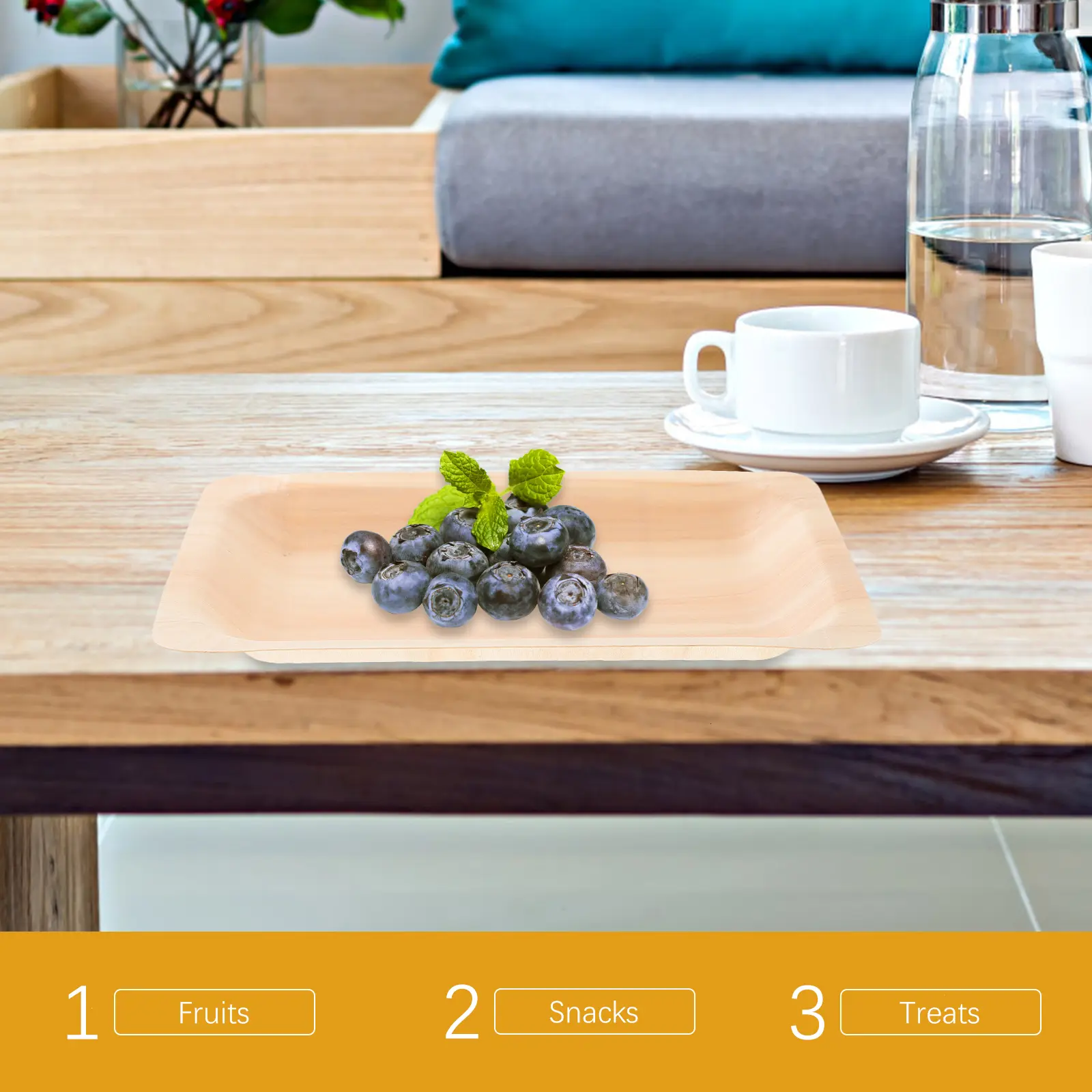 8 Pcs Wooden Rectangular Food Serving Plate Snack Tray Nuts Plates Fruit Tray Party Disposable Dinner Dessert Plates