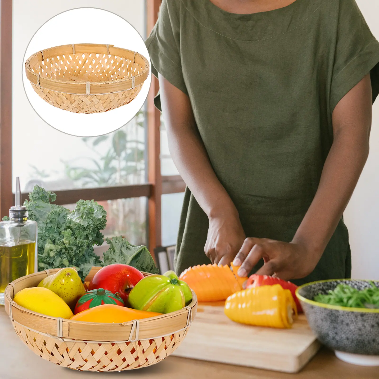 Bamboo Storage Woven Bread Basket 30X9 Eco Friendly Kitchen ganizer Fruit Container Snack Picnic Basket Rural Style
