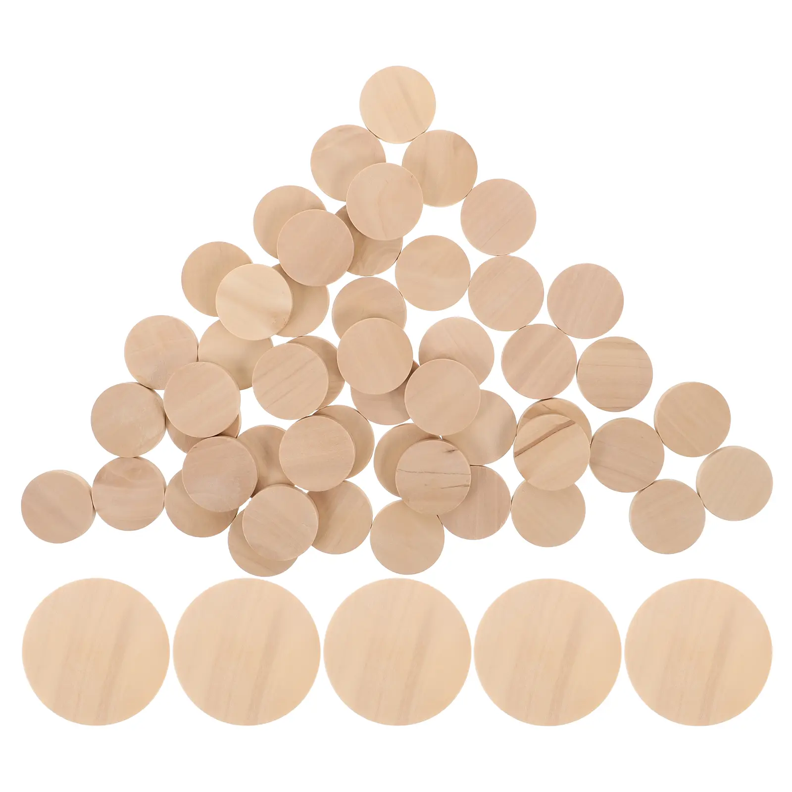 50pcs Solid Wood Rounds Natural Slices for Crafts DIY Discs Game Pieces Smooth Surface Round Projects Small Chips