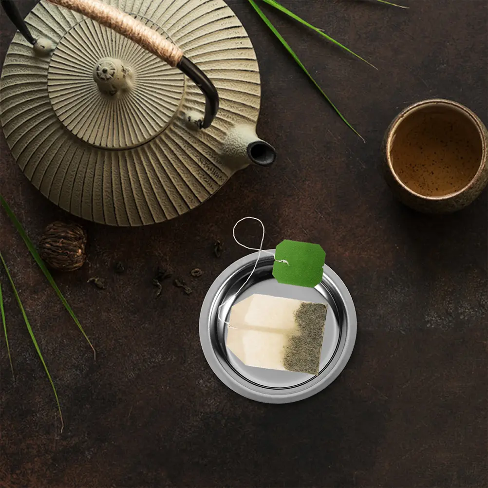 Tea Bag Saucer 304 Stainless Steel Household Tea Bag Holder Round Metal Plate Coaster Cup Mat Kitchen Bar Accessories Storage