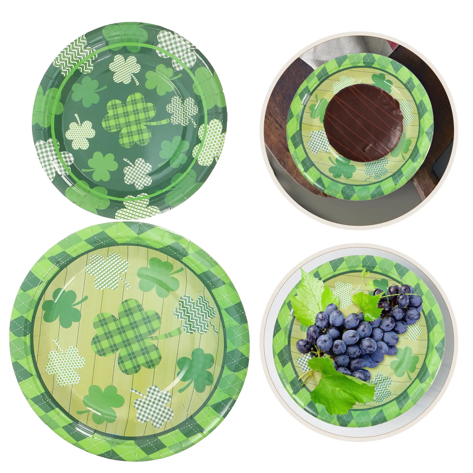20pcs Saint Patrick's Day Disposable Plates 9 Inch 7 Inch Shamrock Pattern Party Supplies Green Irish Leaf Design Cake Dessert