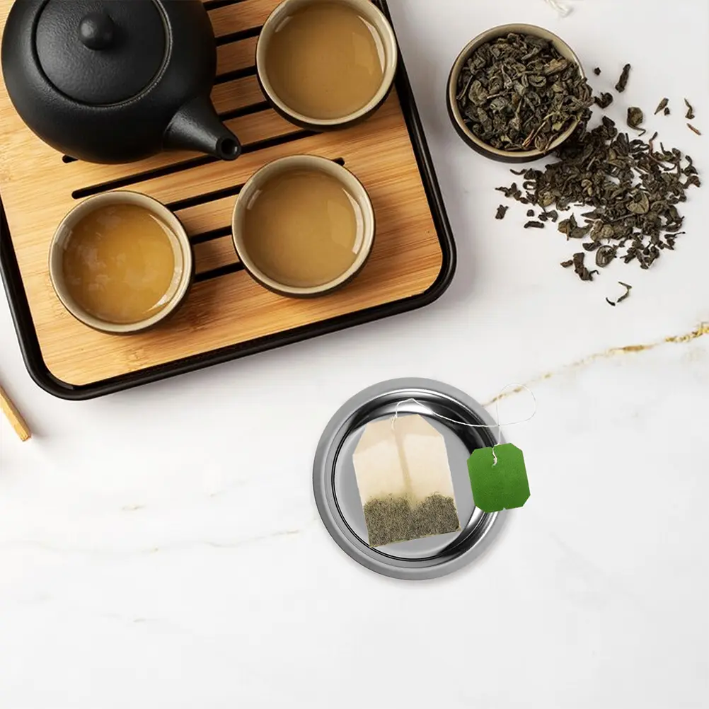 Tea Bag Saucer 304 Stainless Steel Household Tea Bag Holder Round Metal Plate Coaster Cup Mat Kitchen Bar Accessories Storage