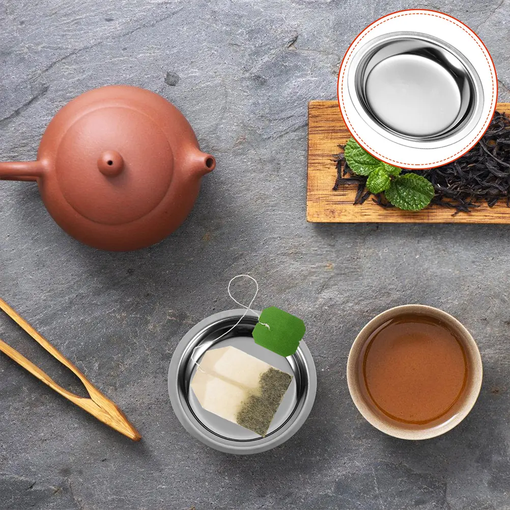 Tea Bag Saucer 304 Stainless Steel Household Tea Bag Holder Round Metal Plate Coaster Cup Mat Kitchen Bar Accessories Storage