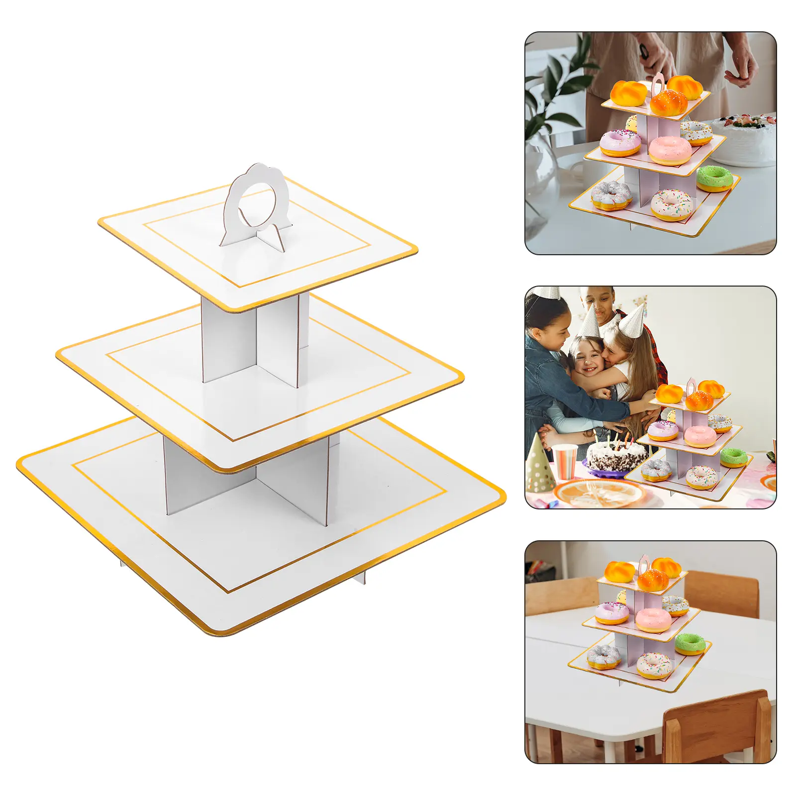 Multi-Layer Cake Stand Sturdy Paper Dessert Display Rack for Party Wedding Banquet White Decorative Cupcake Holder Household