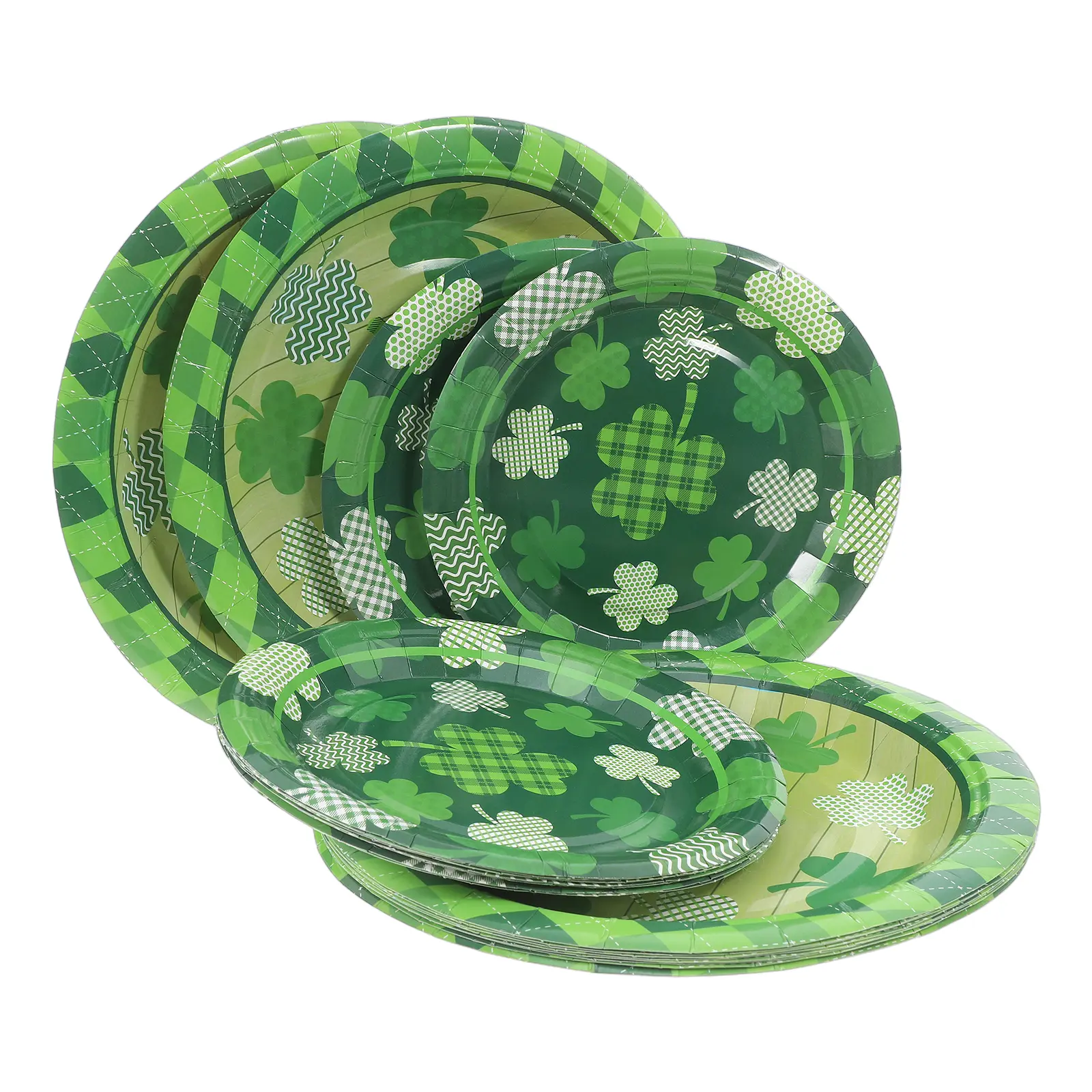 20pcs Saint Patrick's Day Disposable Plates 9 Inch 7 Inch Shamrock Pattern Party Supplies Green Irish Leaf Design Cake Dessert