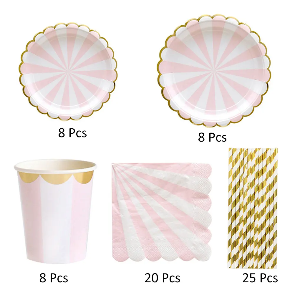 8pcs 9inch 8pcs 7inch Paper Plate Set Disposable Cups Straws Tissues Eco Friendly Tableware Kit for Wedding Party Picnic