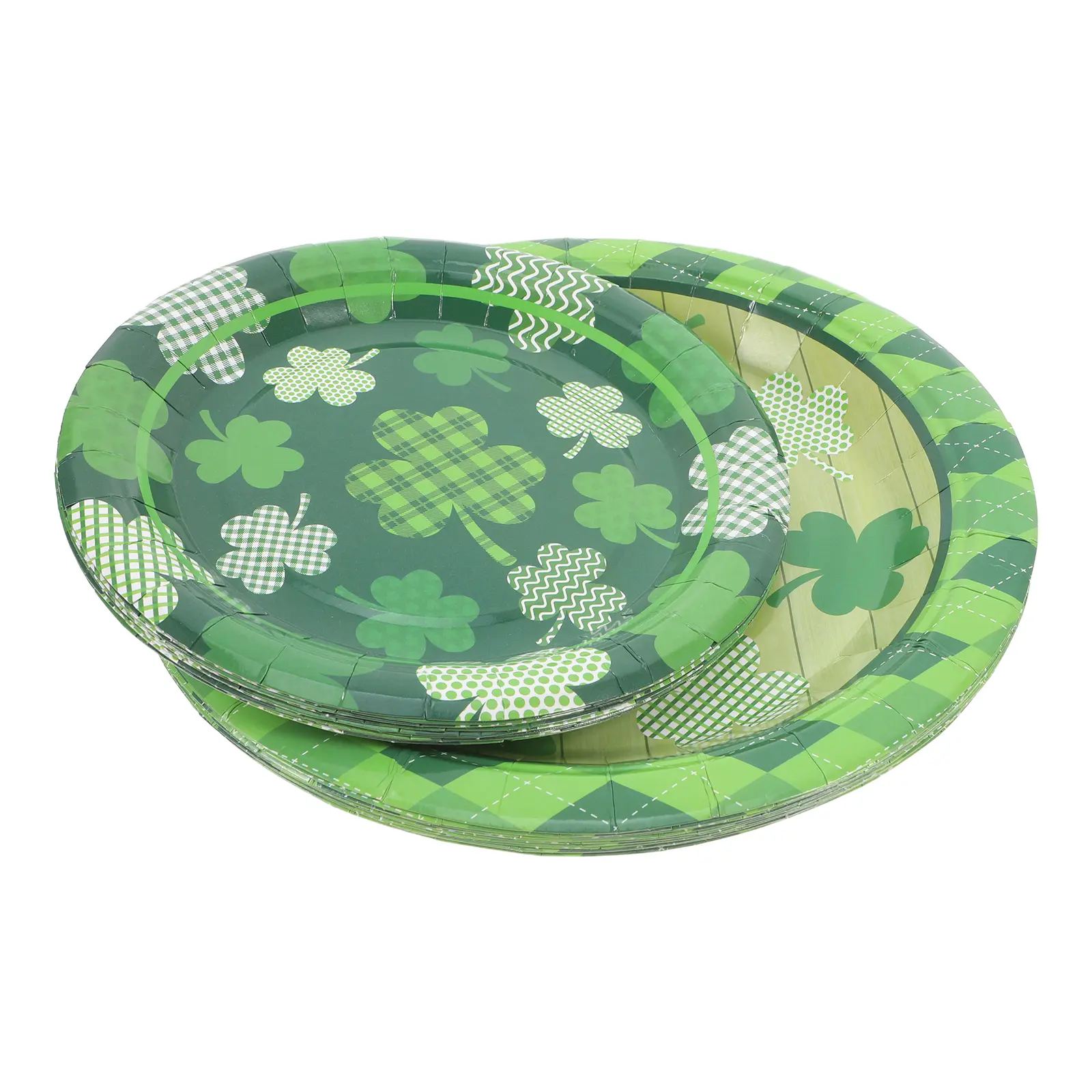 20pcs Saint Patrick's Day Disposable Plates 9 Inch 7 Inch Shamrock Pattern Party Supplies Green Irish Leaf Design Cake Dessert