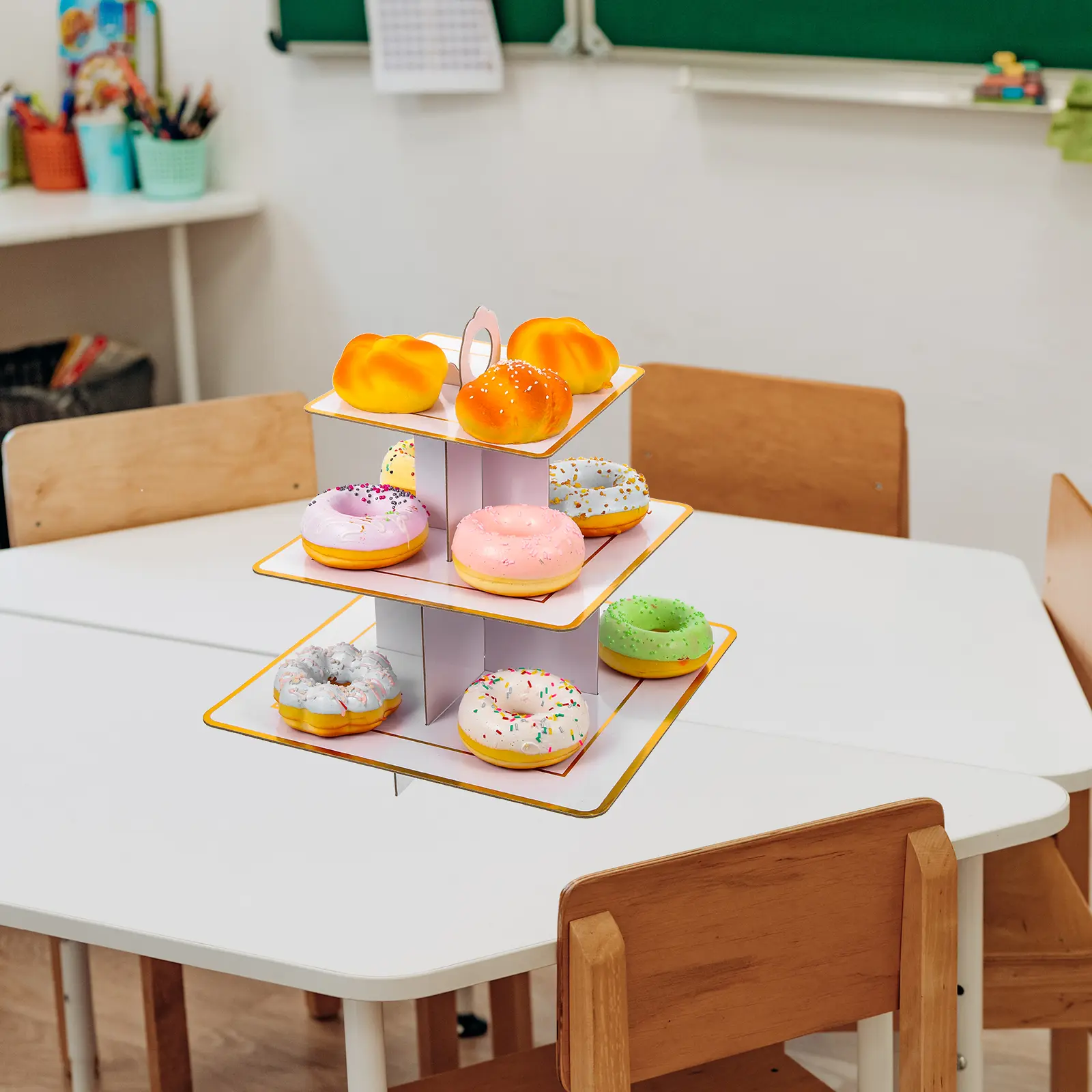 Multi-Layer Cake Stand Sturdy Paper Dessert Display Rack for Party Wedding Banquet White Decorative Cupcake Holder Household