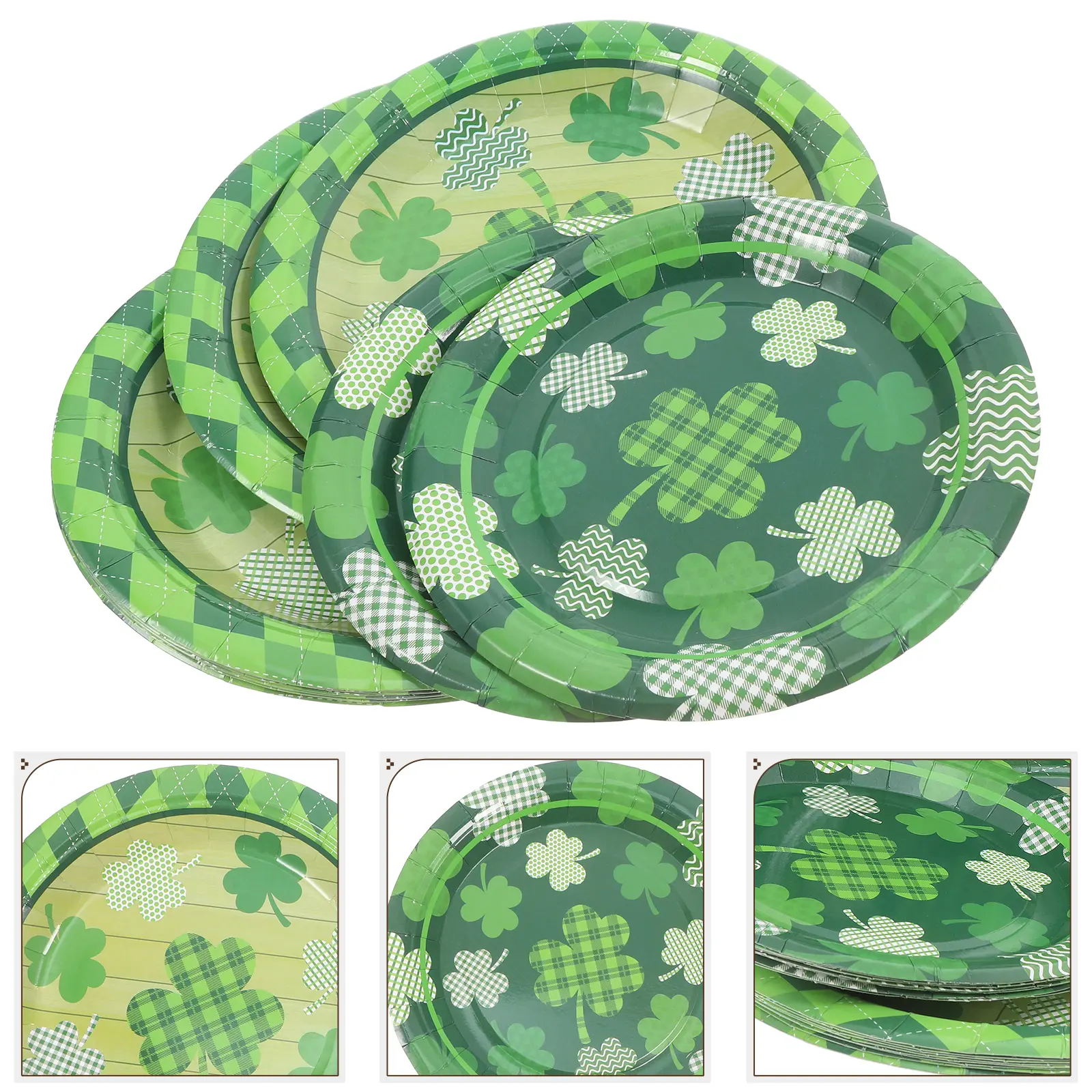 20pcs Saint Patrick's Day Disposable Plates 9 Inch 7 Inch Shamrock Pattern Party Supplies Green Irish Leaf Design Cake Dessert