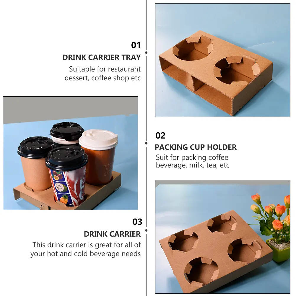 10 pcs Drink Coaster Multiple Cup Holder Carrier Four Holes Take Out Carriers Paper Eco Friendly Disposable Suitable For