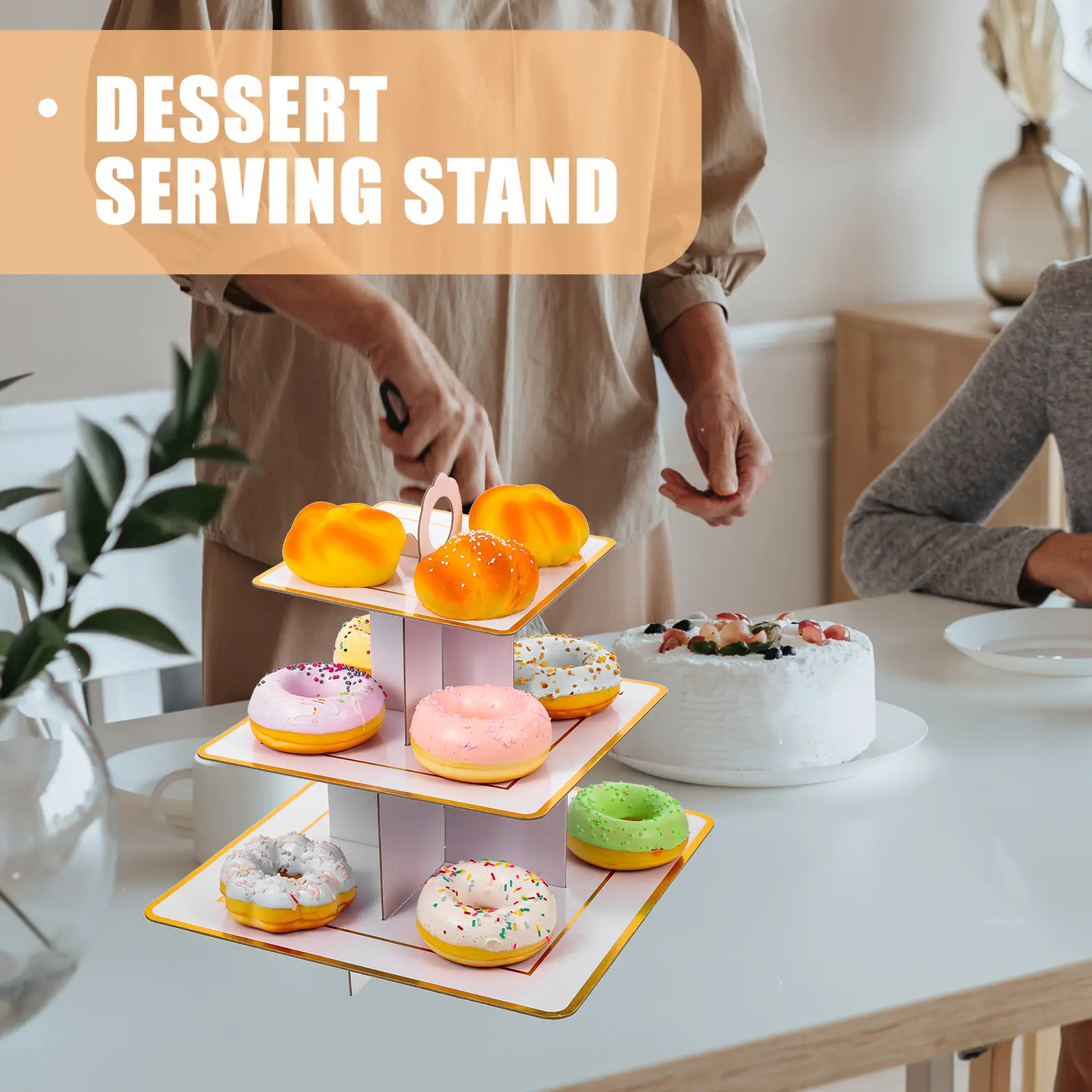 Multi-Layer Cake Stand Sturdy Paper Dessert Display Rack for Party Wedding Banquet White Decorative Cupcake Holder Household