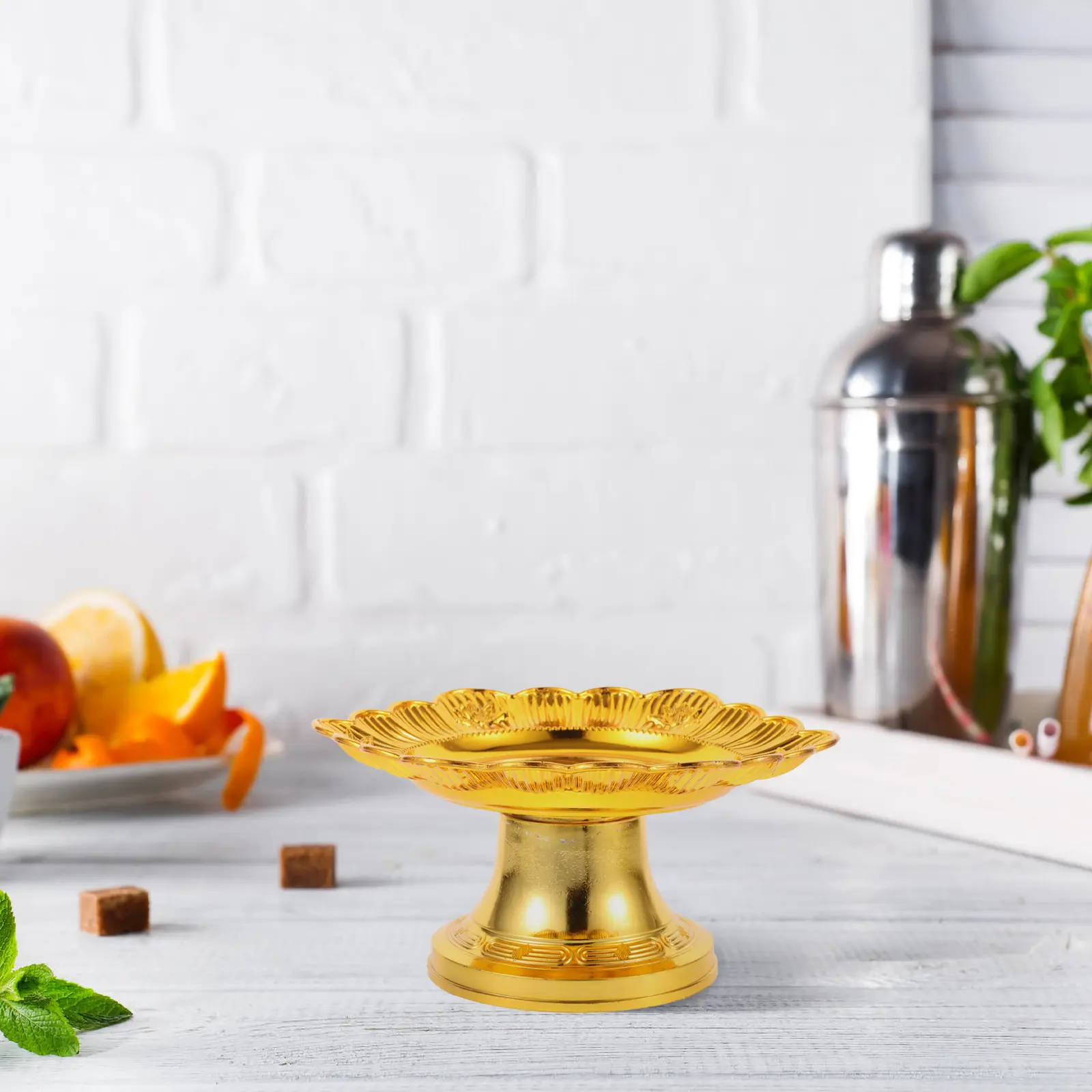 Flower Shaped Lotus Offering Plate Bowl for Fruit Money Jewelry Gold Decorative Leaf Elegant Design Prosperity Good Fortune