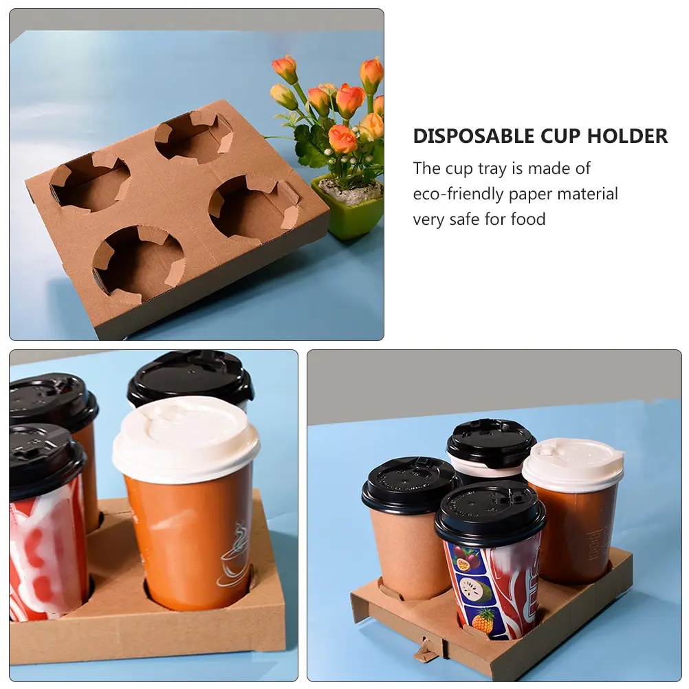 10 pcs Drink Coaster Multiple Cup Holder Carrier Four Holes Take Out Carriers Paper Eco Friendly Disposable Suitable For