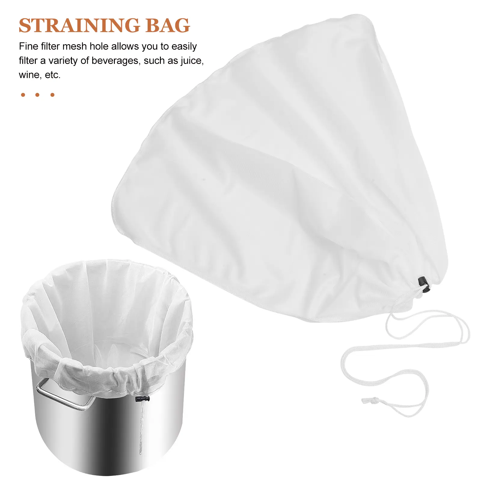 Polyester Filter 56x66cm Reusable White Drawstring Straining Bag for Juice Kitchen Bar Tools Mesh Bag
