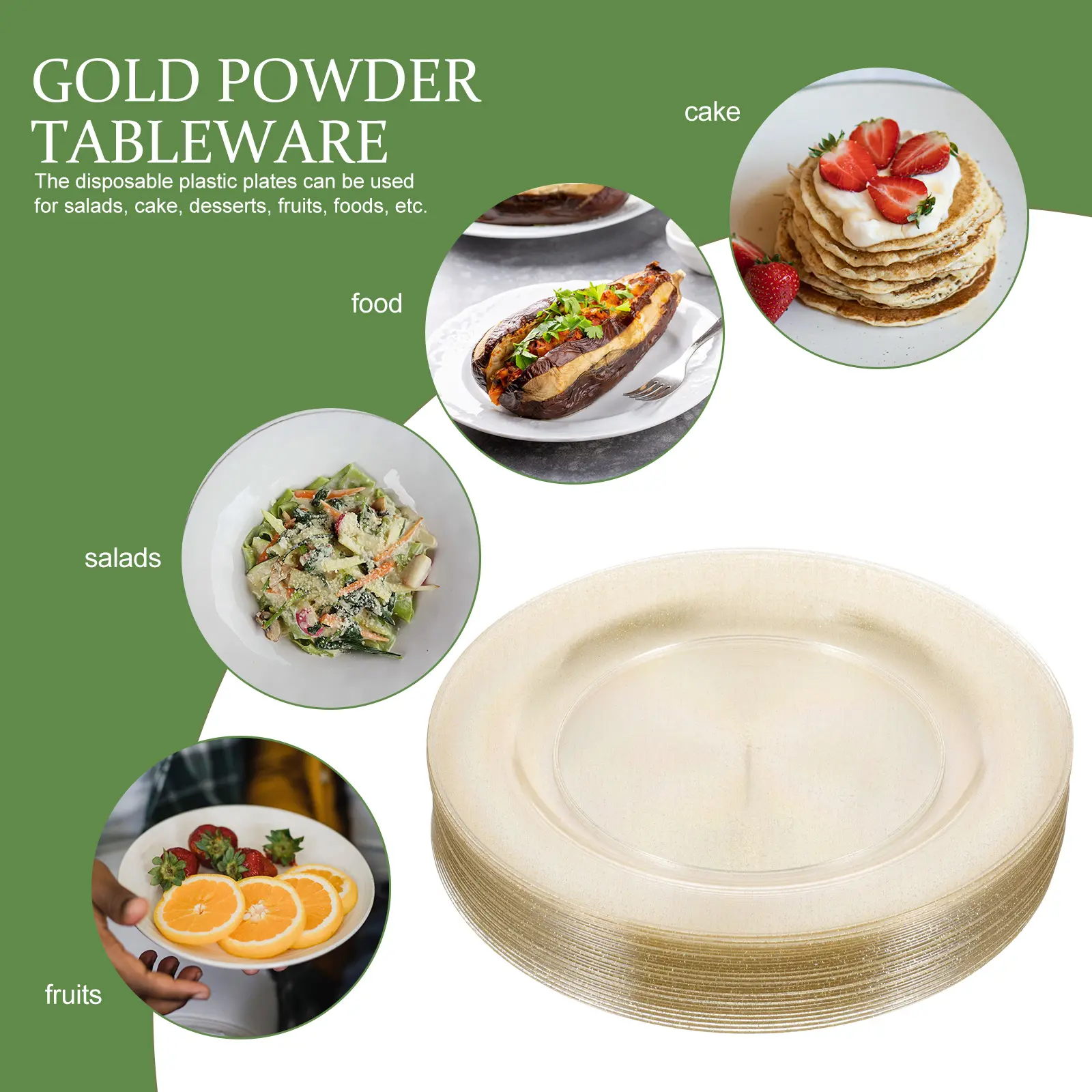 25 Pcs Golden Powder Dessert Plates Disposable Multi use Party Snacks Decorative Fruit Cake Serving Plates Barbecue Dinner