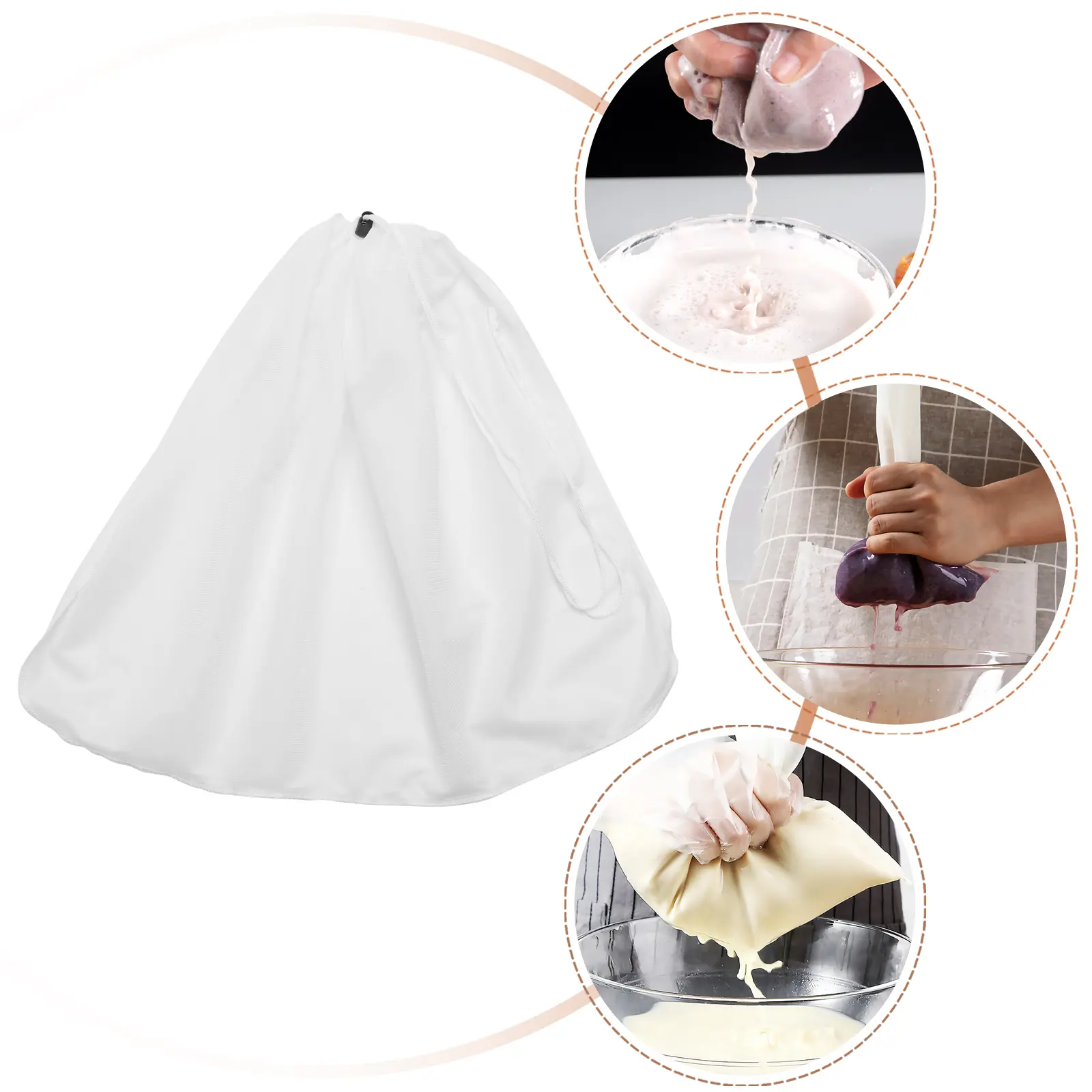 Polyester Filter 56x66cm Reusable White Drawstring Straining Bag for Juice Kitchen Bar Tools Mesh Bag