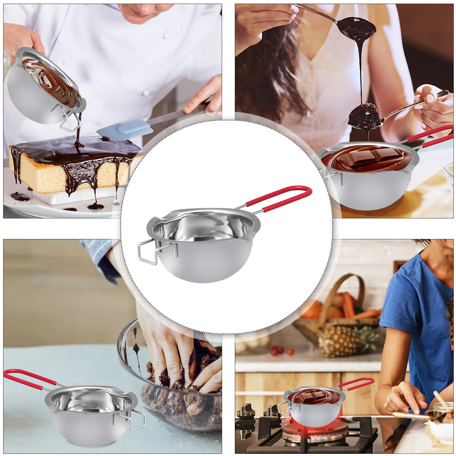 Stainless Steel Melting Pot Red Heater Milk Cheese Wax Kitchen Supplies Oxidation Resistant Easy Clean Hollow H