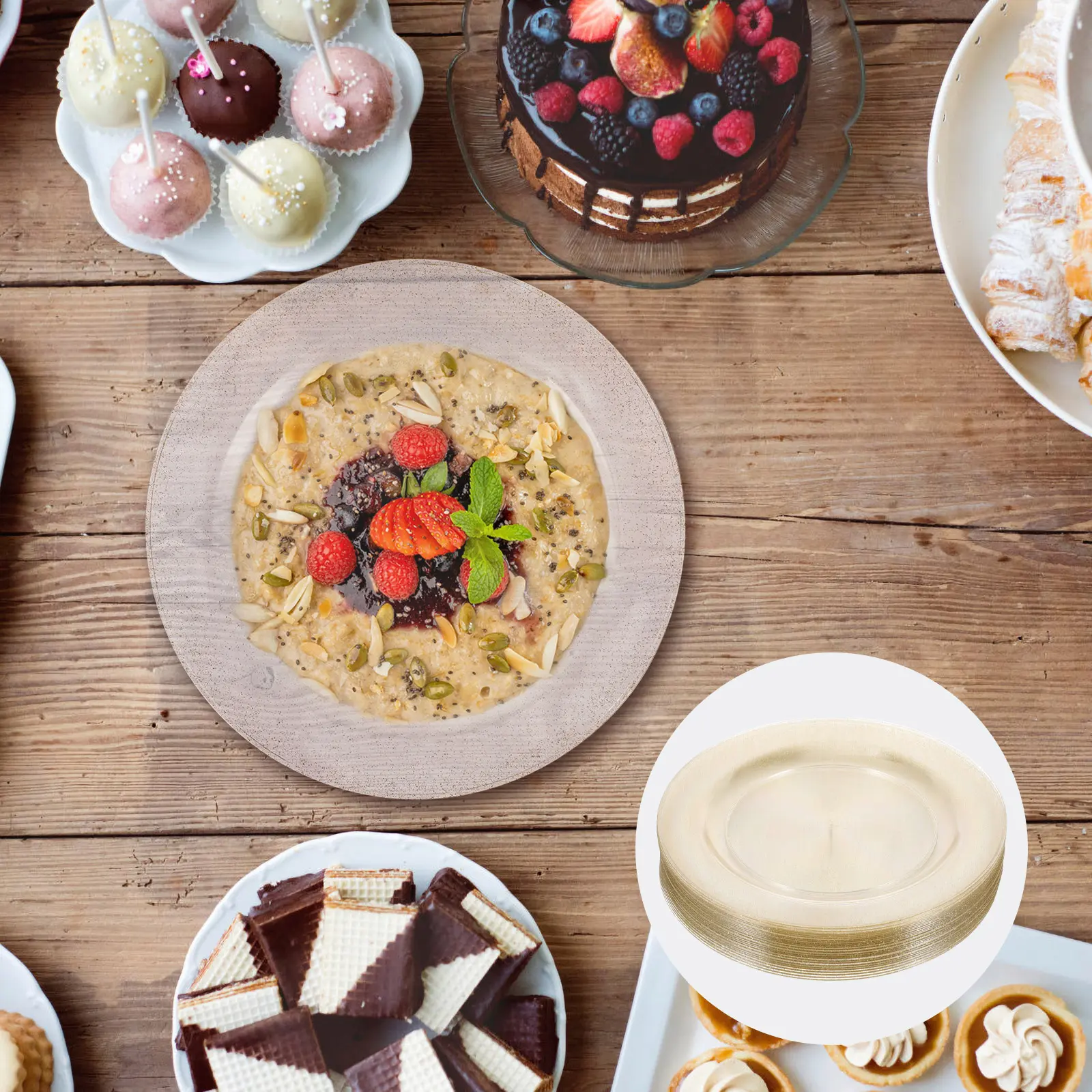 25 Pcs Golden Powder Dessert Plates Disposable Multi use Party Snacks Decorative Fruit Cake Serving Plates Barbecue Dinner