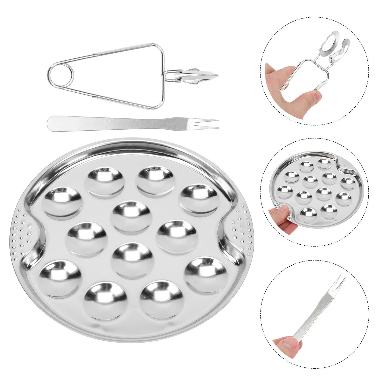 Stainless Steel Eating Kit Snail Dish Set Snail Dish Set Shell Food Baking Plate Compartment Plate Barbecue Gadgets