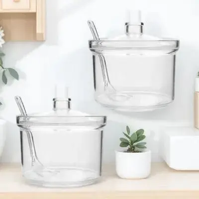 2Pcs Seasoning Jar Large Capacity Salt Sugar Container Clear Acrylic Spice Can Storage Case For Kitchen Restaurant Home Use