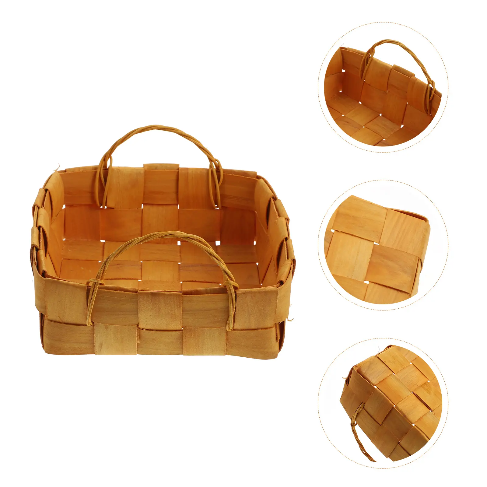 Portable Handheld Storage Basket Container for Home ganization 100% Wood Eco Friendly Sturdy Multi Functional Household