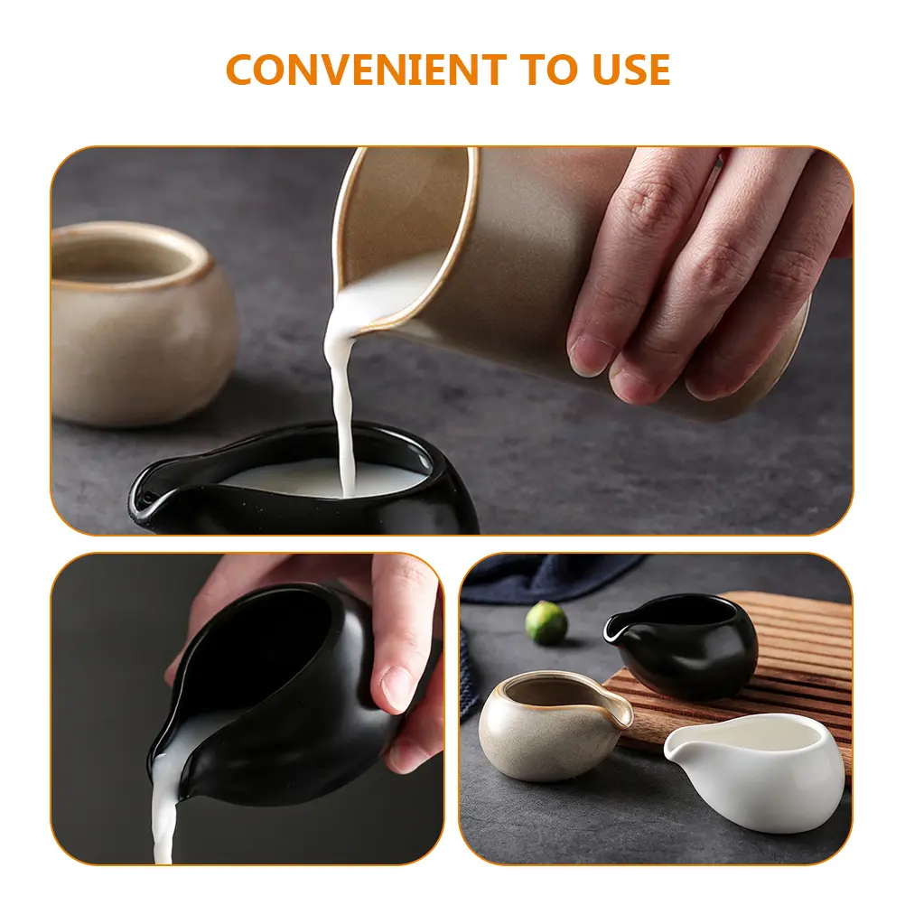 Round Mouth Ceramic Milk Jug Creamer Container for Tea Sauce Pitcher Nordic Style Comfortable Handle Anti Slip Dishwasher Safe