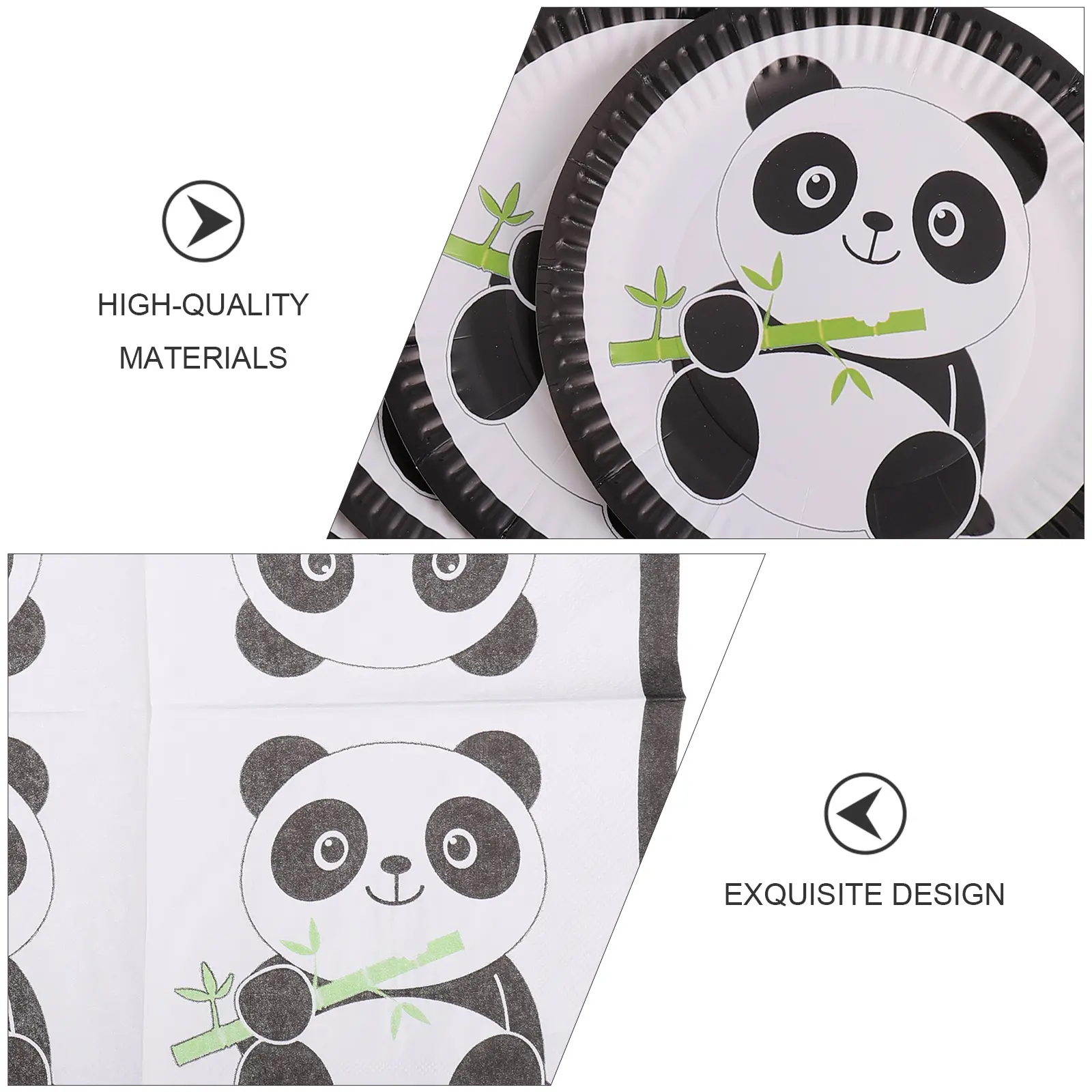 1 set Panda Tableware Black White Plates Bowls Kids Birthday Party Supplies Paper Dinnerware Cartoon Disposable