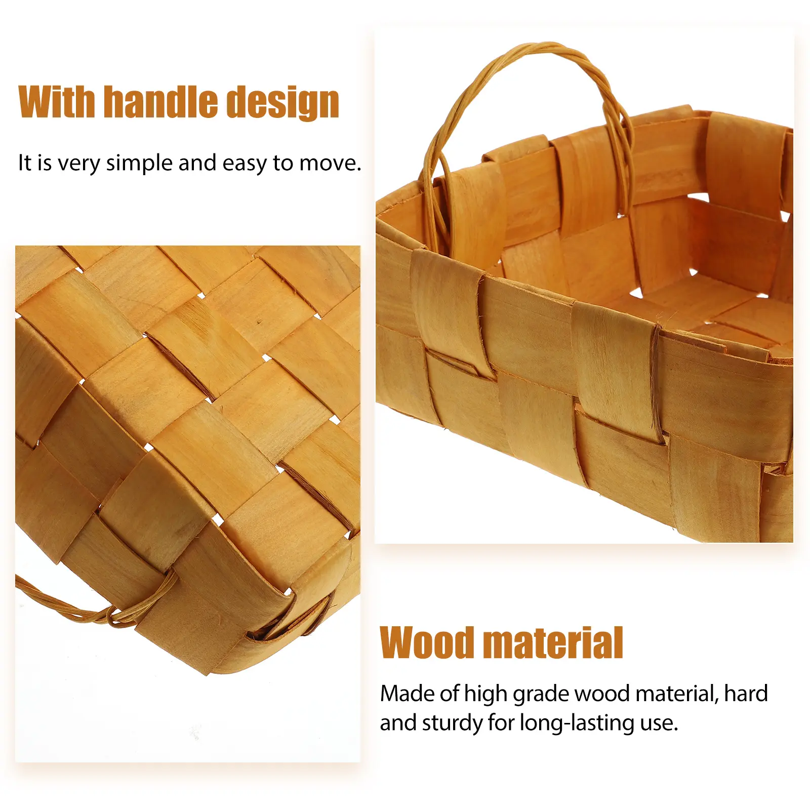Portable Handheld Storage Basket Container for Home ganization 100% Wood Eco Friendly Sturdy Multi Functional Household