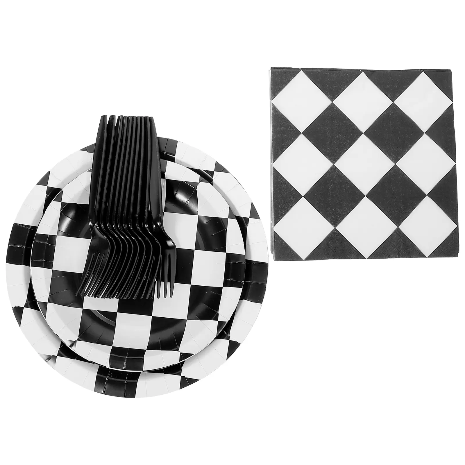 Race Car Checkered Plates Black White Grid Disposable Party Supplies Motorcycle Decorations Napkins Paper Tableware Kitchen Bar