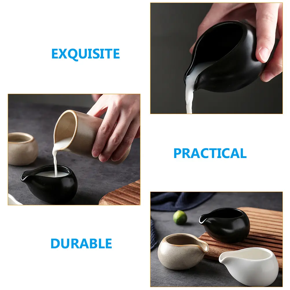 Round Mouth Ceramic Milk Jug Creamer Container for Tea Sauce Pitcher Nordic Style Comfortable Handle Anti Slip Dishwasher Safe