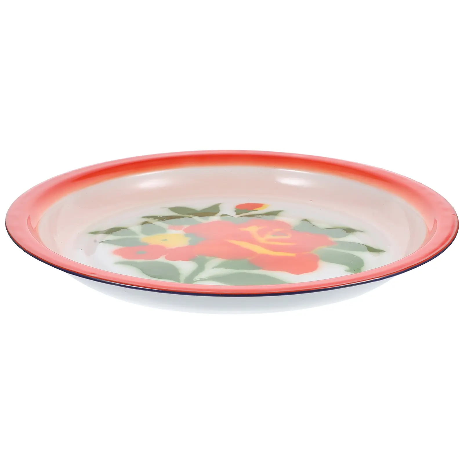 Round Enamel Plate Dish Serving Dessert Food Tray Decorative Ceramic Platter Chic Chinese Style Multi- Supply