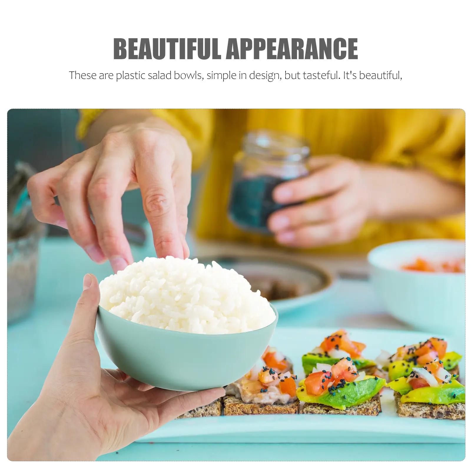 6pcs Plastic Bowl Set Safe Dinnerware Home Fruit Soup Salad Noodle Ramen Rice Bowl Containers Japanese Style