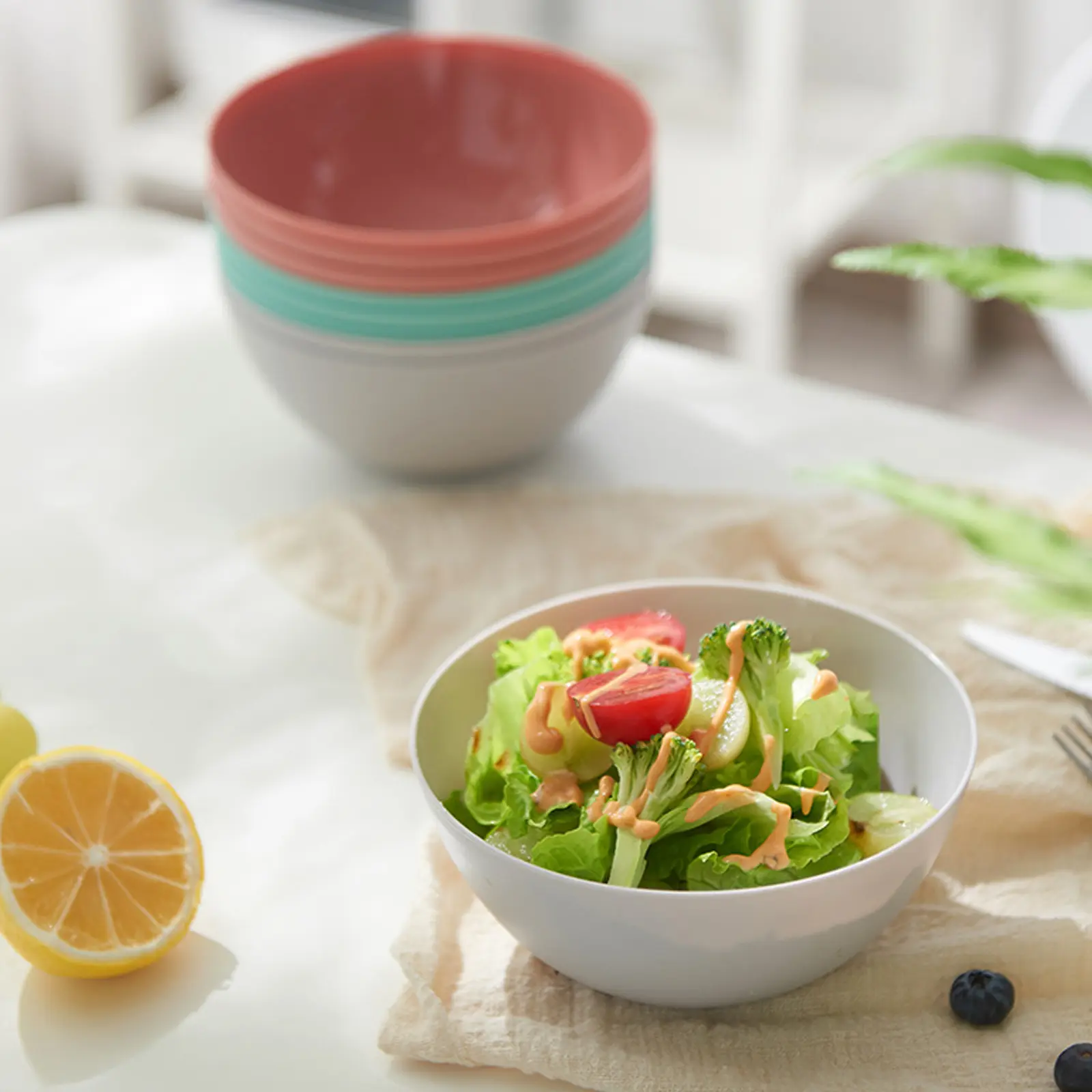 6pcs Plastic Bowl Set Safe Dinnerware Home Fruit Soup Salad Noodle Ramen Rice Bowl Containers Japanese Style