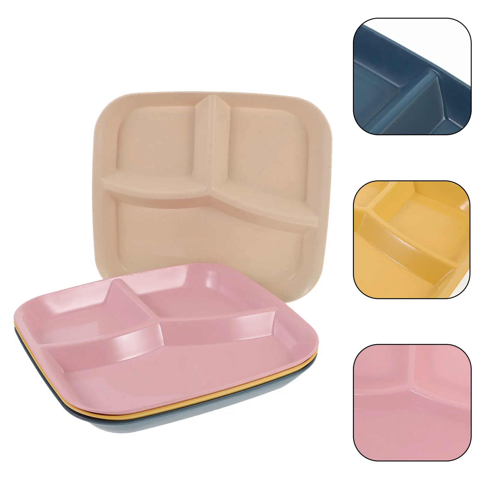 4pcs Three Section Divided Plates Compact Portion Dinner Food Tray PP Material Safe Kitchen Restaurant Banquet Party