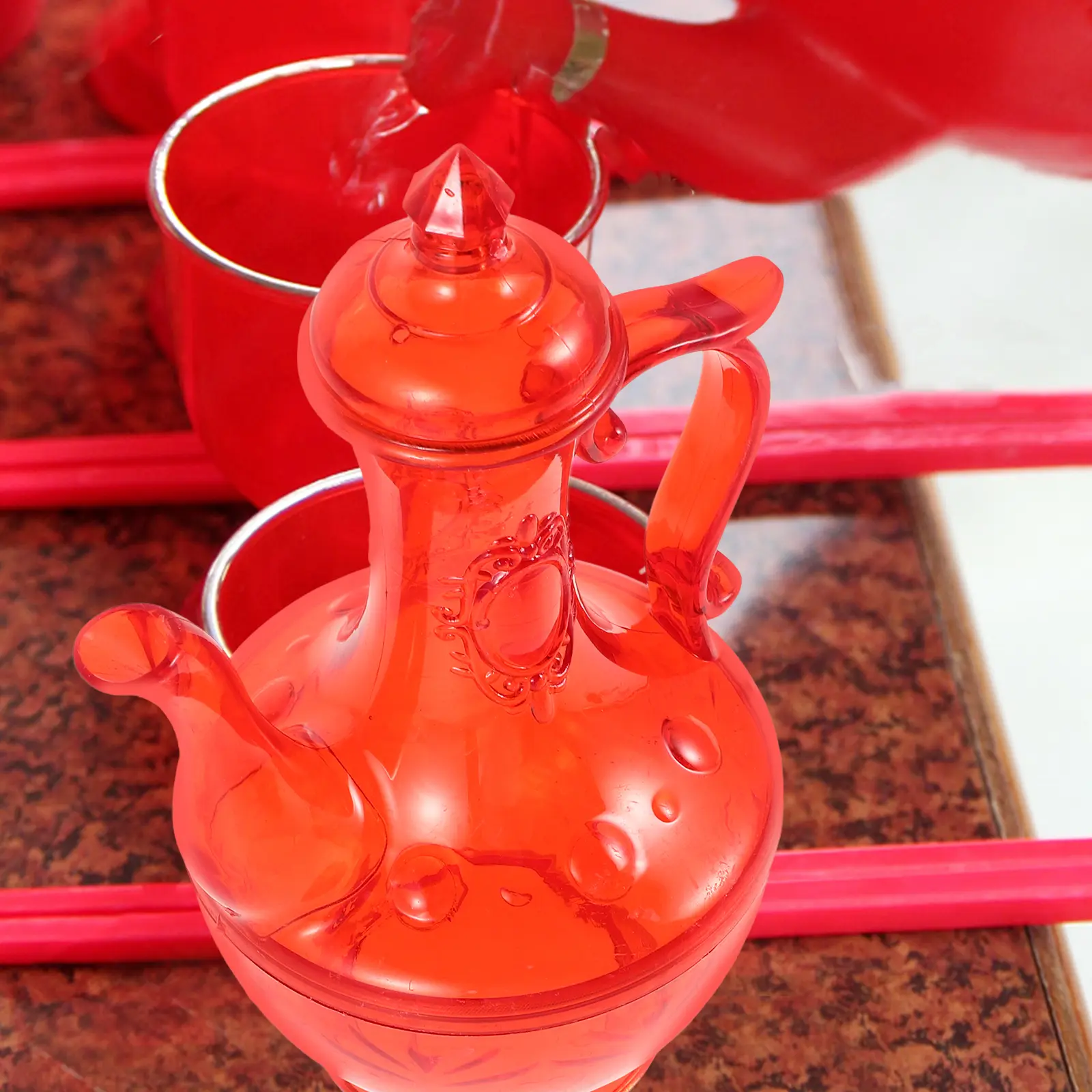 Red Translucent Holy Water Cup Offering Decorative Pot Reusable Plastic Material Ideal for Temple Rituals