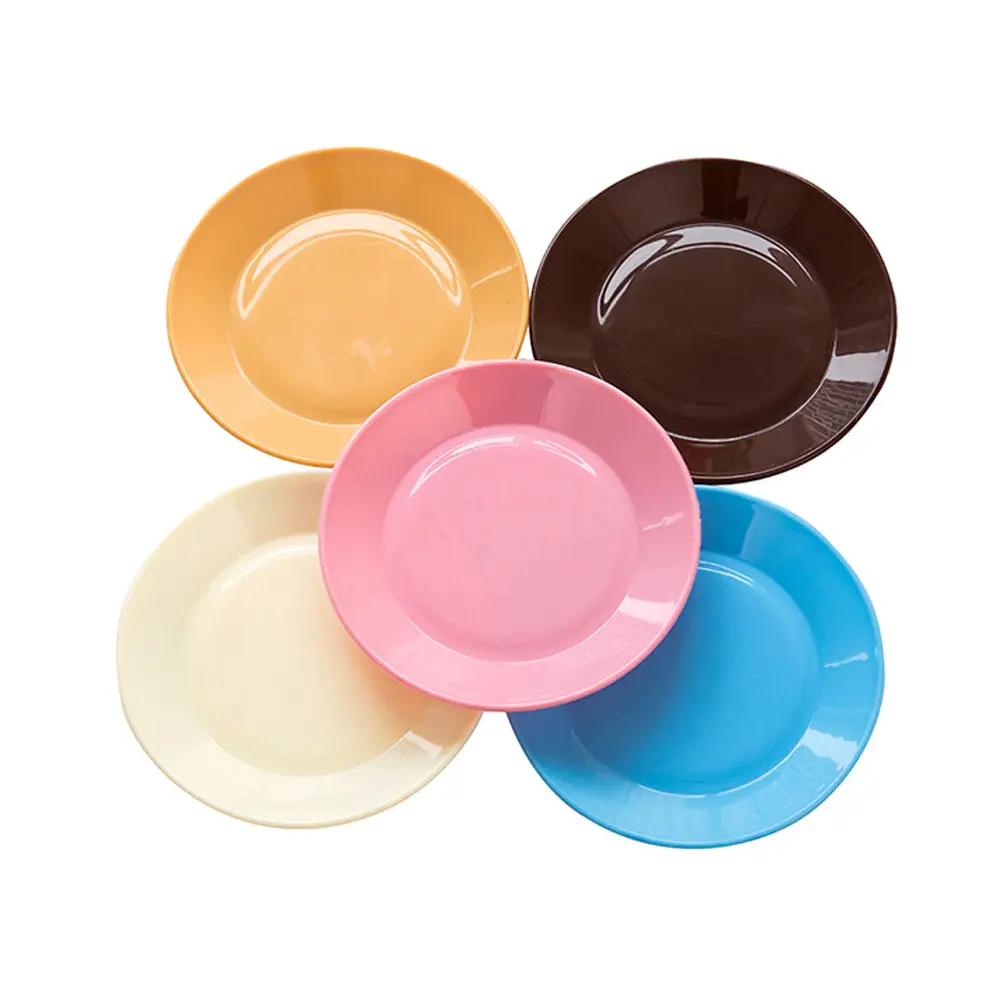 5 Pcs 13CM Round Flat Plates Plastic Dessert Appetizer Plates Snack Fruit Candy Nut Trays (Random Color)