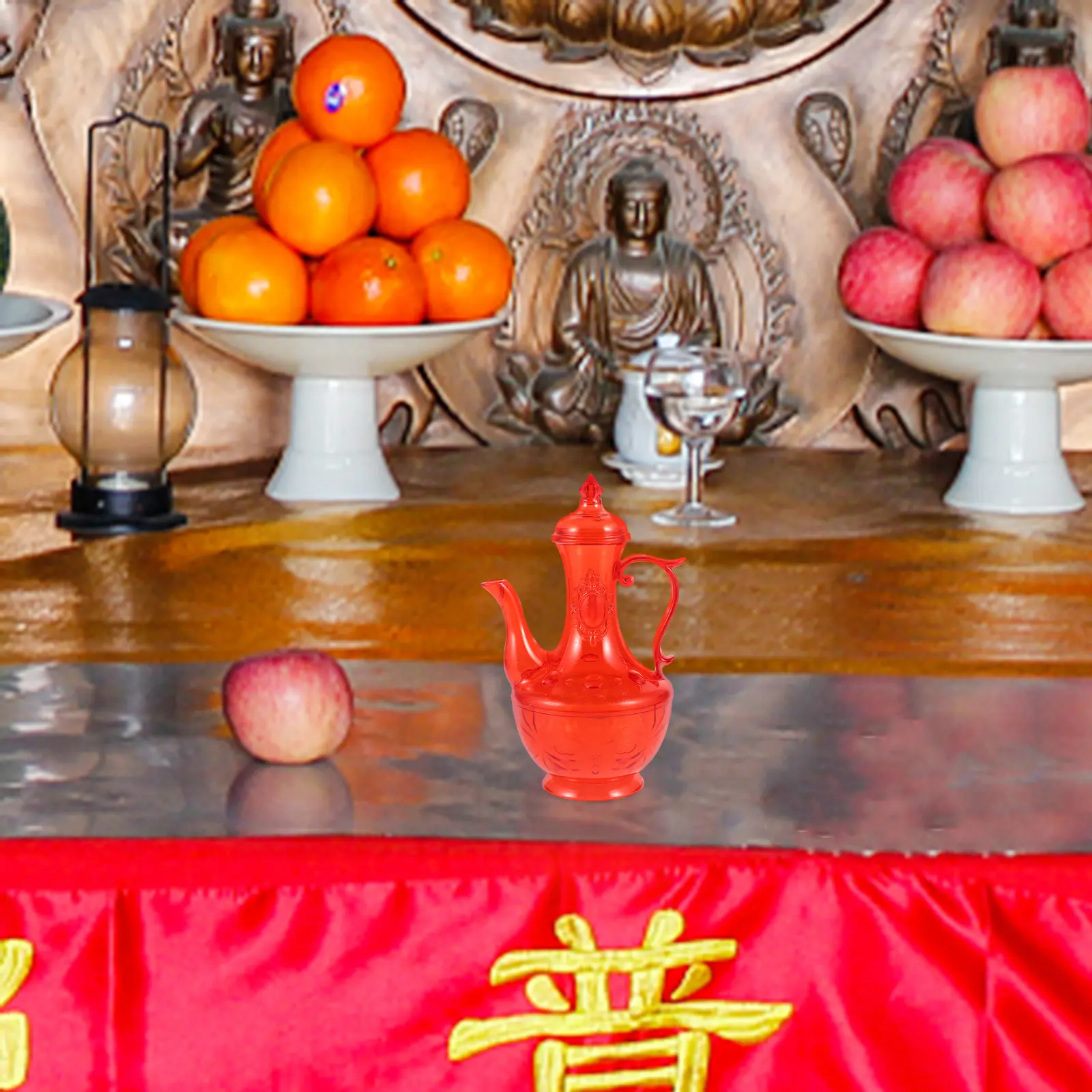 Red Translucent Holy Water Cup Offering Decorative Pot Reusable Plastic Material Ideal for Temple Rituals