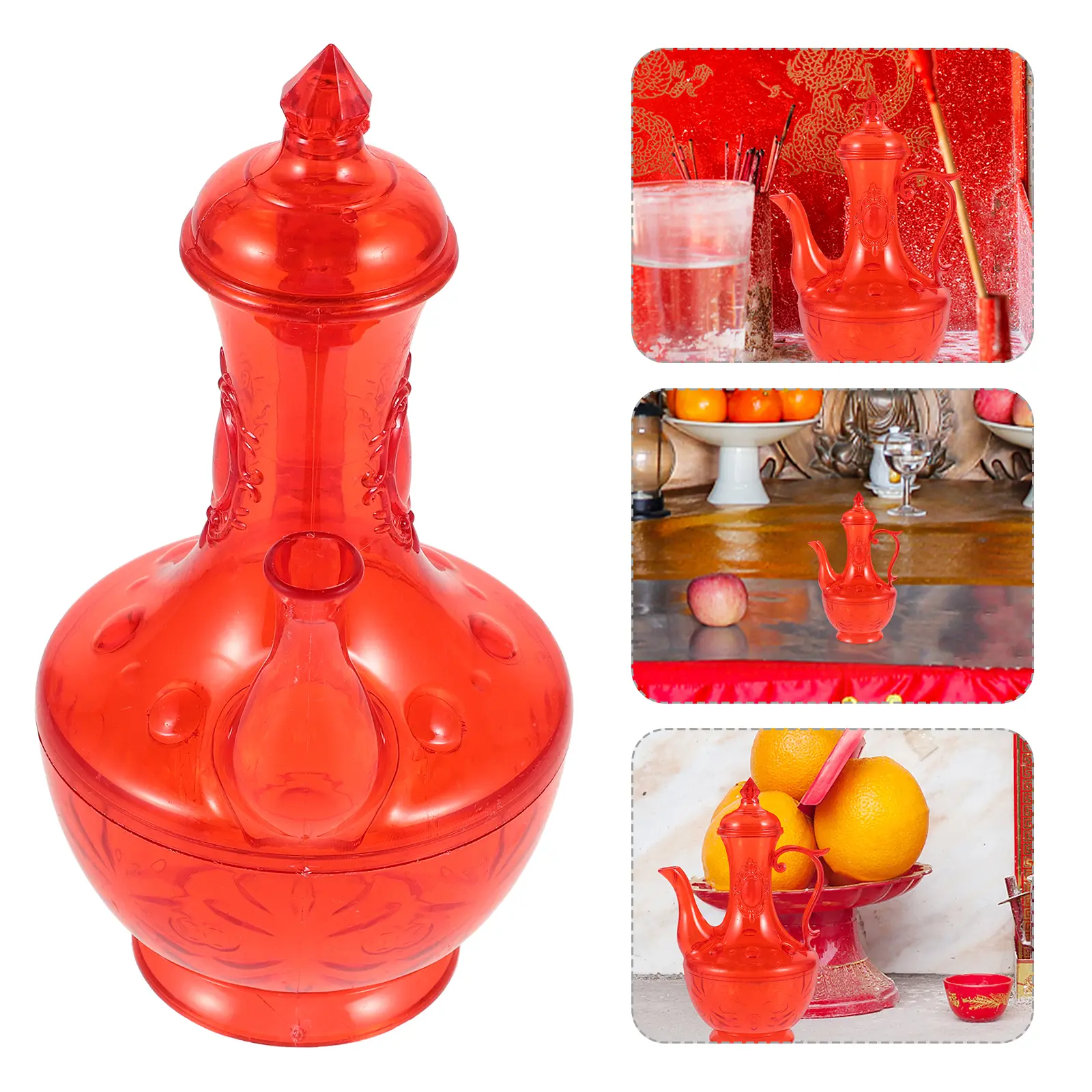 Red Translucent Holy Water Cup Offering Decorative Pot Reusable Plastic Material Ideal for Temple Rituals