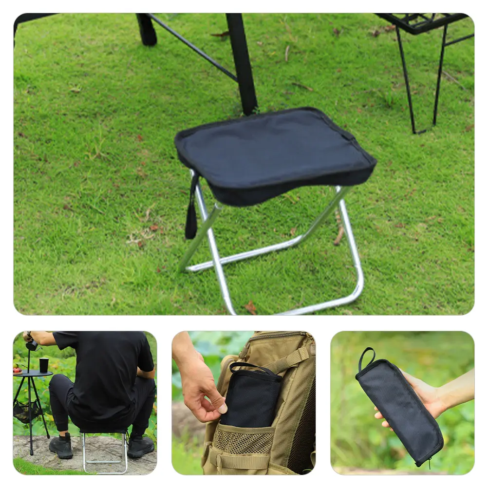 Camping Chair Foldable Stool Portable Bench Outdoor Lightweight Small Folding Chairs for Travel Black Easy Carry Gardening