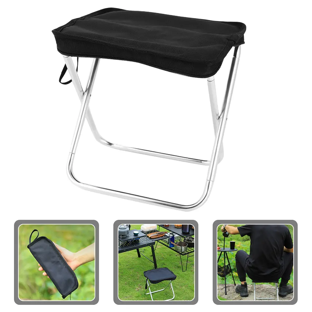 Camping Chair Foldable Stool Portable Bench Outdoor Lightweight Small Folding Chairs for Travel Black Easy Carry Gardening
