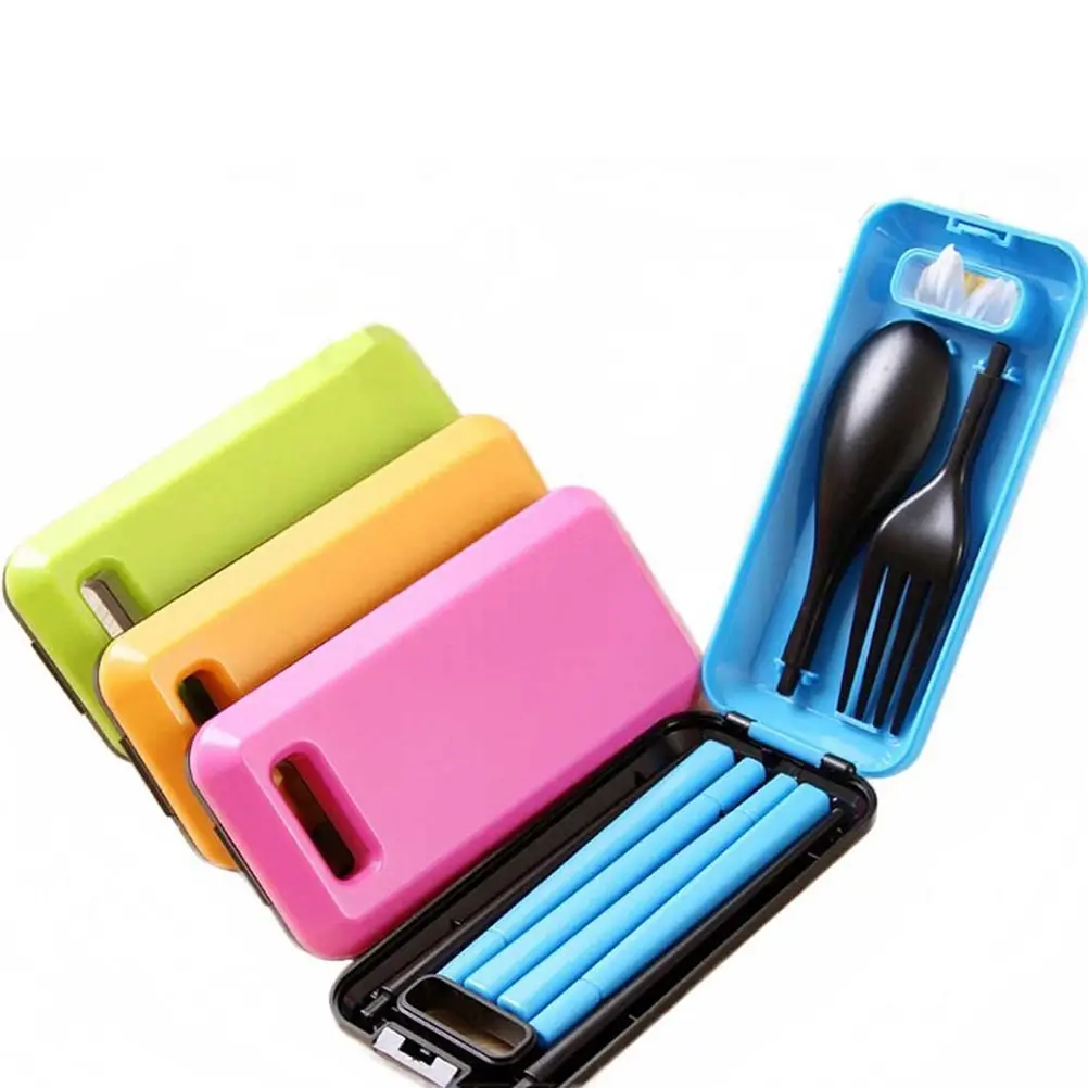Portable Folding Tableware Set 12x5.8x2.2cm Rosy Black Food Grade ABS Plastic Travel Cutlery Case Outdoor Fork Spoon for Travel