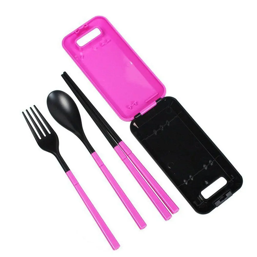 Portable Folding Tableware Set 12x5.8x2.2cm Rosy Black Food Grade ABS Plastic Travel Cutlery Case Outdoor Fork Spoon for Travel
