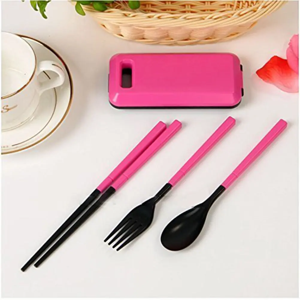 Portable Folding Tableware Set 12x5.8x2.2cm Rosy Black Food Grade ABS Plastic Travel Cutlery Case Outdoor Fork Spoon for Travel
