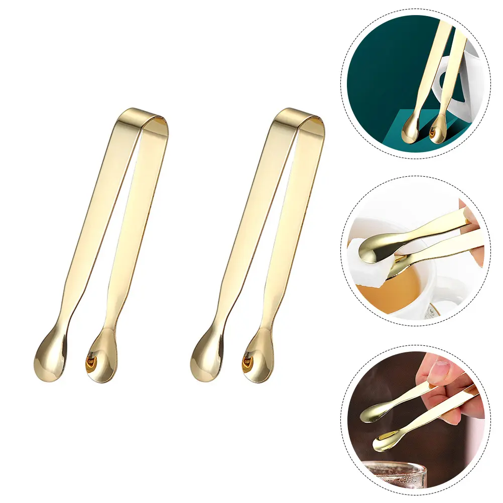 2pcs Stainless Steel Sugar Tongs Ice Cube Clips Mini Food Clamps Lightweight Serving Tools for Drinks Tea Coffee Juice