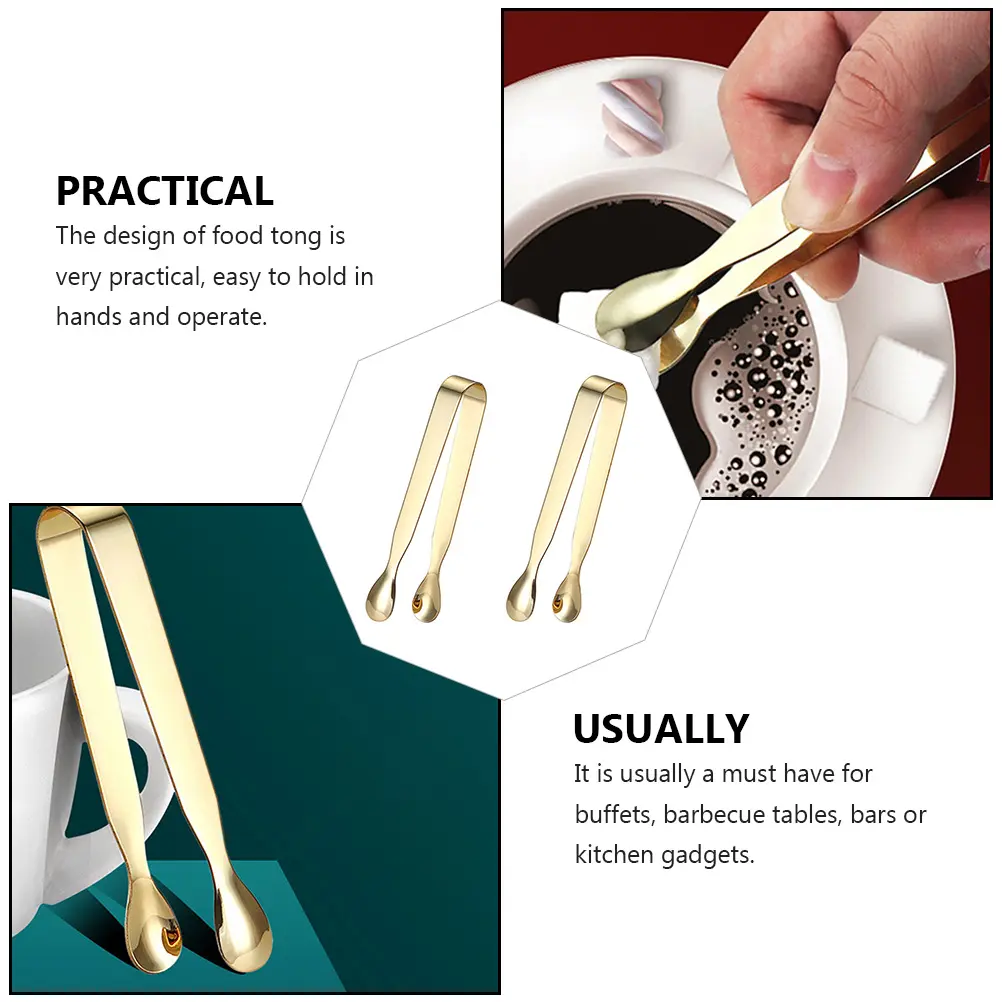 2pcs Stainless Steel Sugar Tongs Ice Cube Clips Mini Food Clamps Lightweight Serving Tools for Drinks Tea Coffee Juice