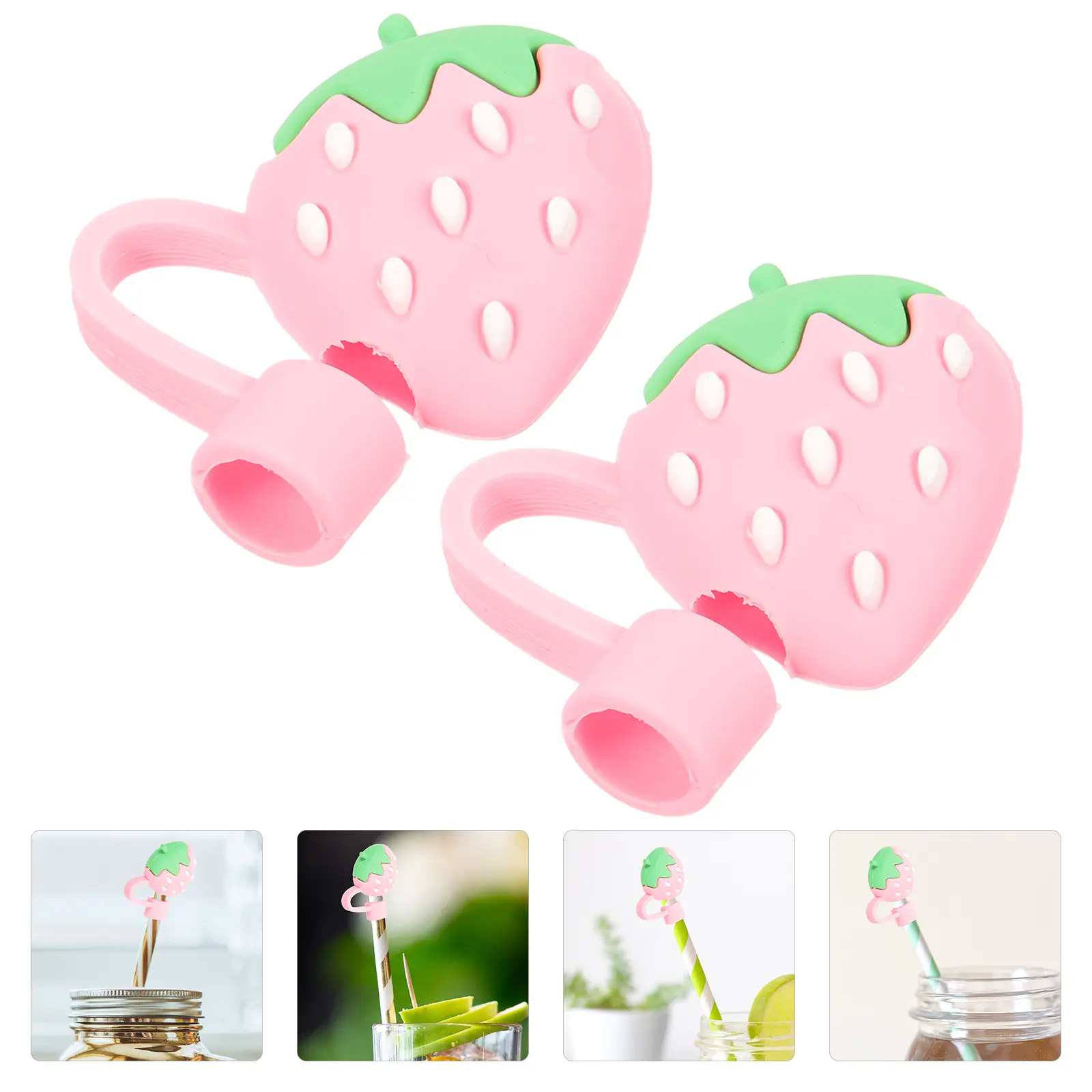 2Pcs Dust Cap Silicone Drinking Cute Strawberry Reusable Plug Straws Caps Party Accessory Straw Tip Cover Straw Cover Bar